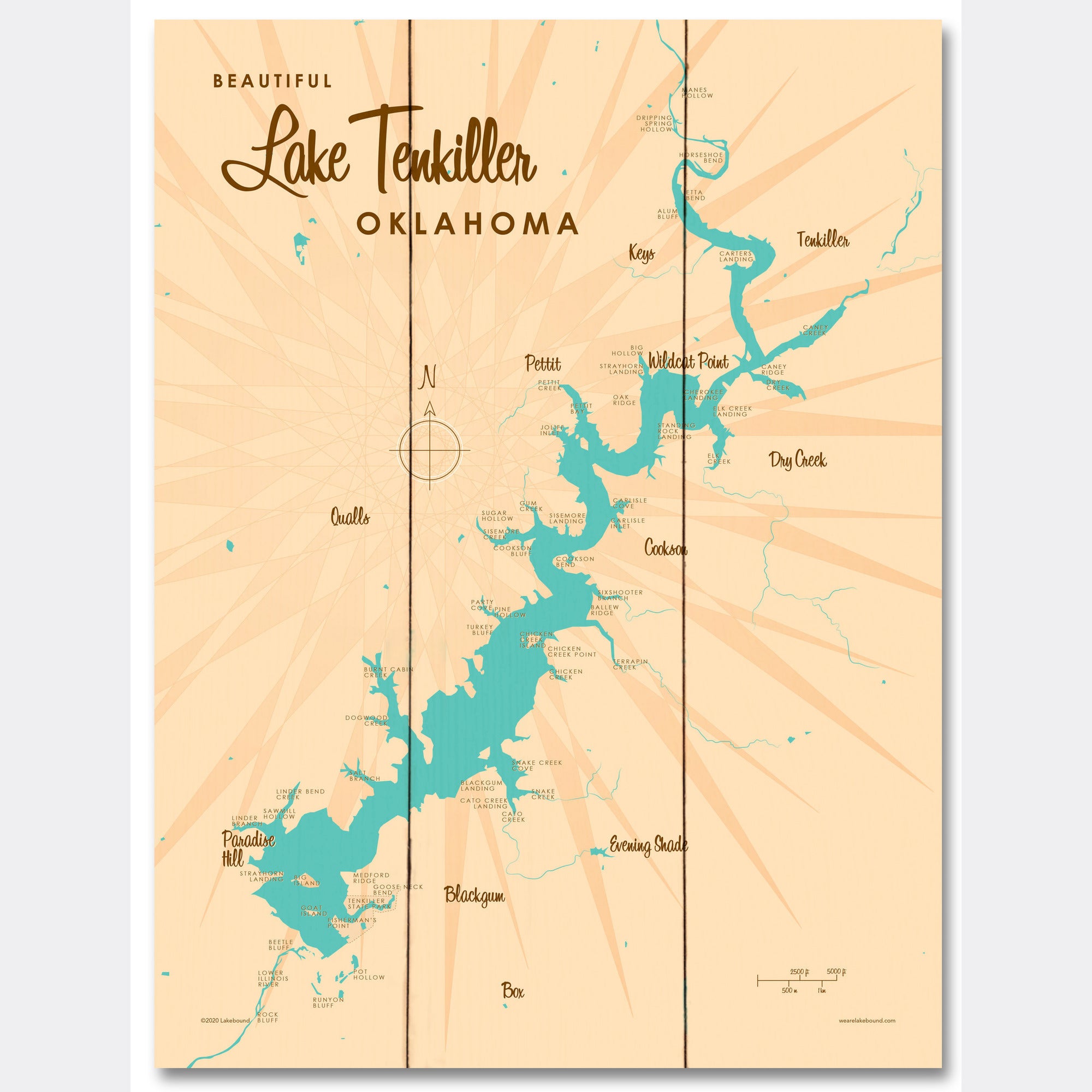 Lake Tenkiller Oklahoma, Wood Sign Map Art