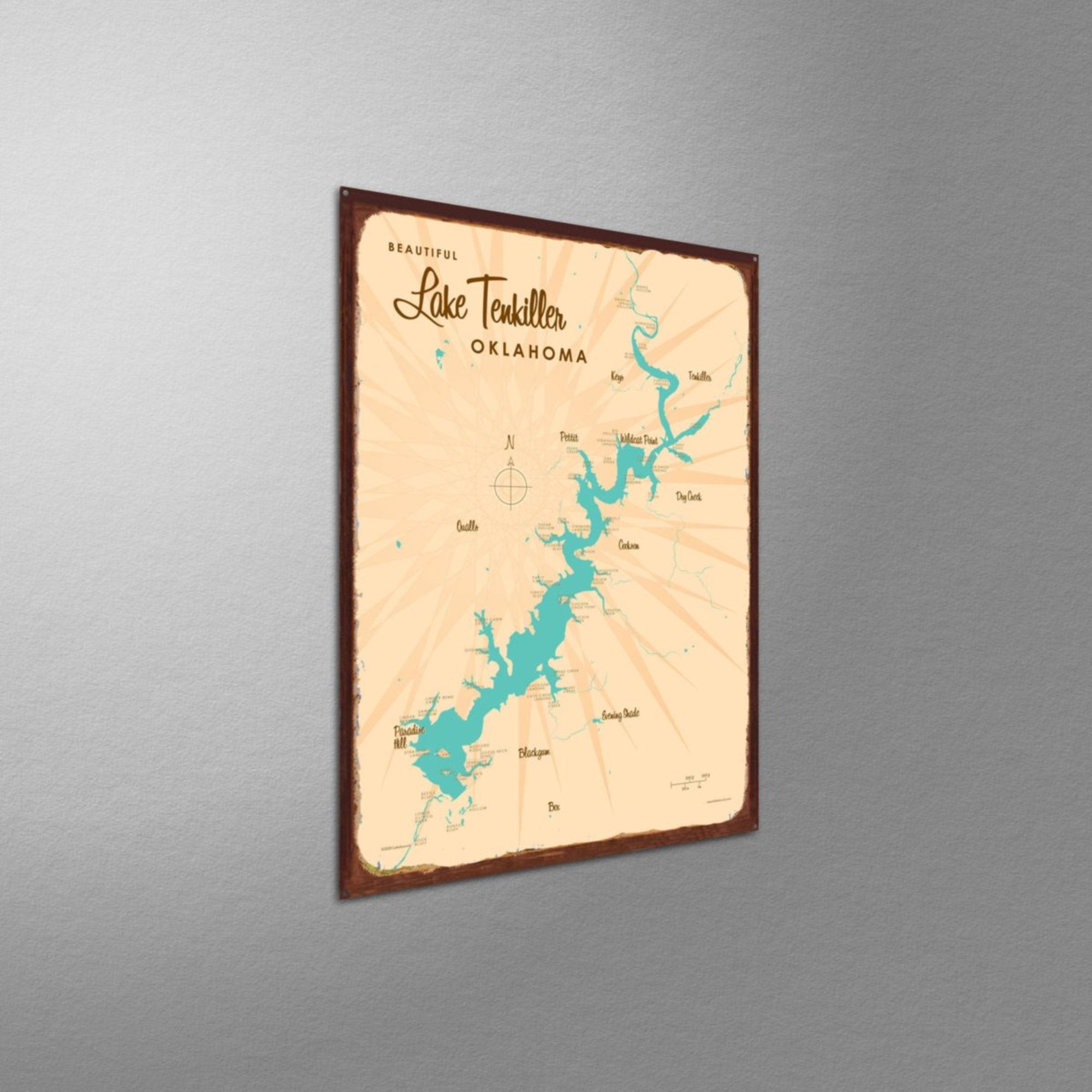 Lake Tenkiller Oklahoma, Rustic Metal Sign Map Art