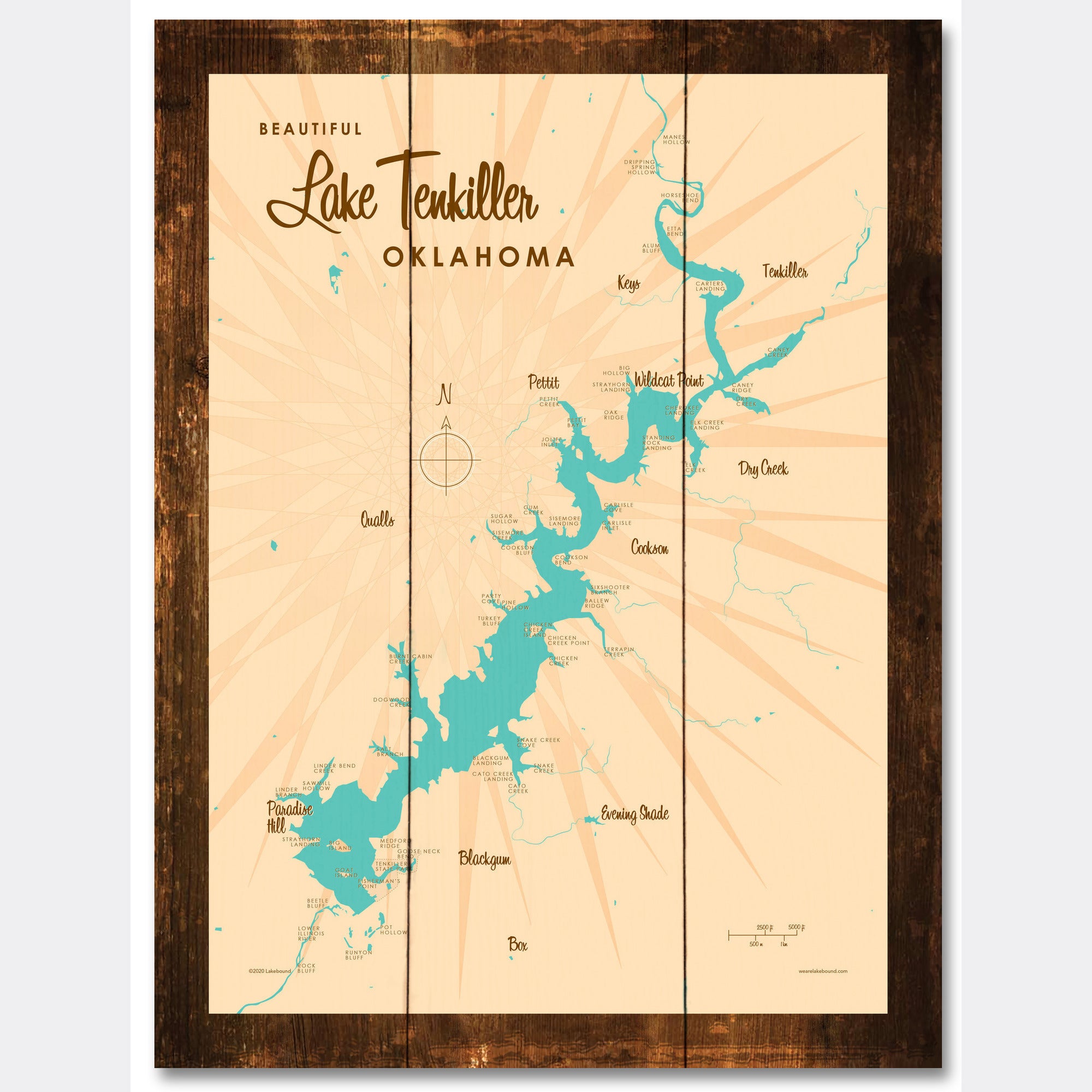 Lake Tenkiller Oklahoma, Rustic Wood Sign Map Art