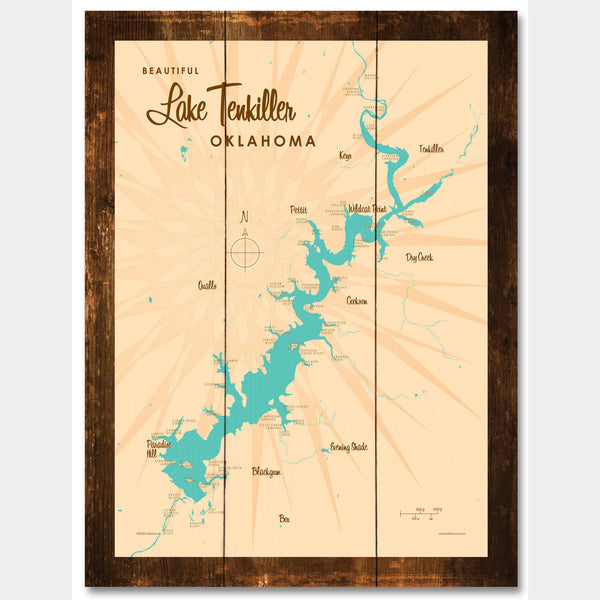 Lake Tenkiller Oklahoma, Rustic Wood Sign Map Art