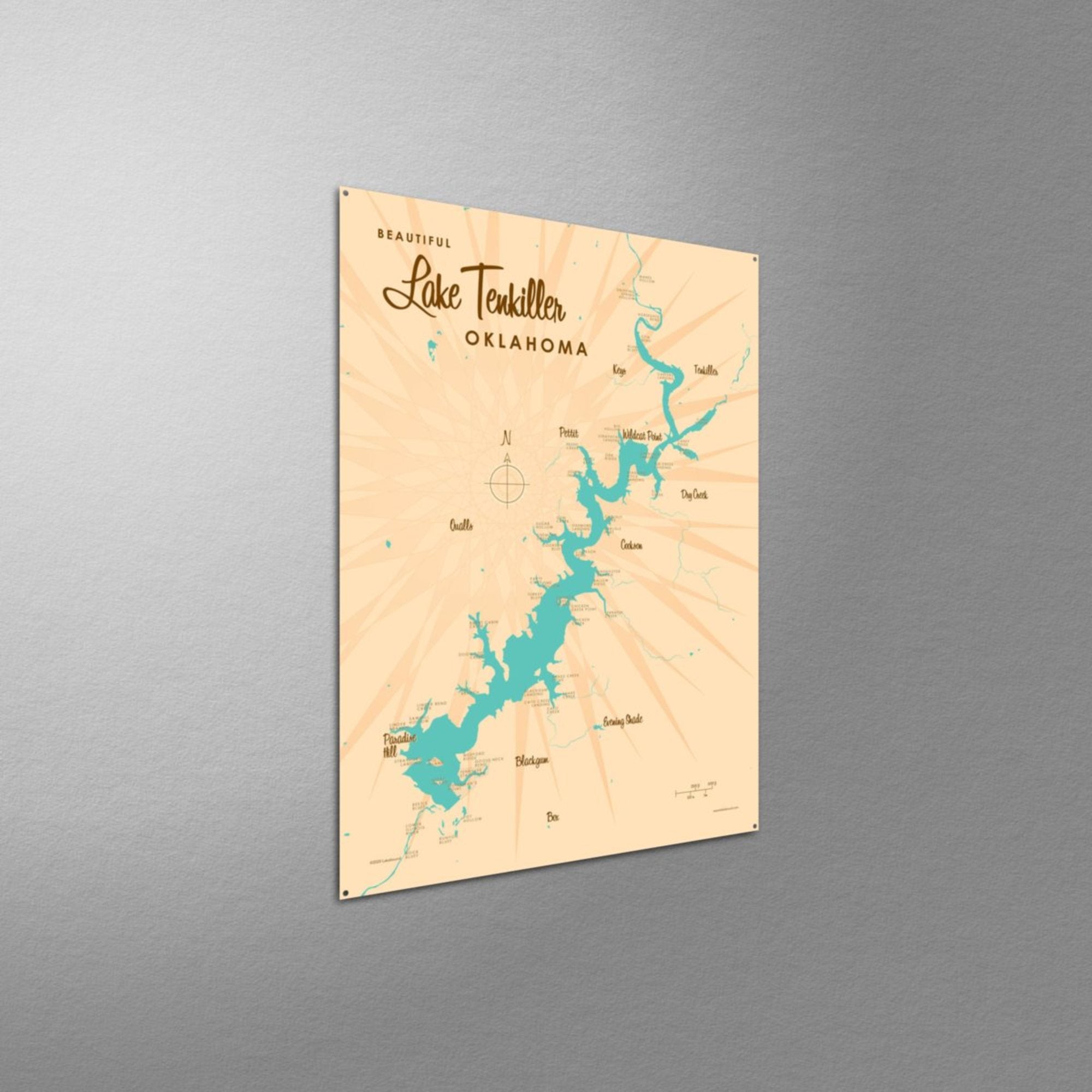 Lake Tenkiller Oklahoma, Metal Sign Map Art