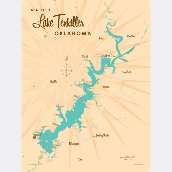 Lake Tenkiller Oklahoma, Metal Sign Map Art