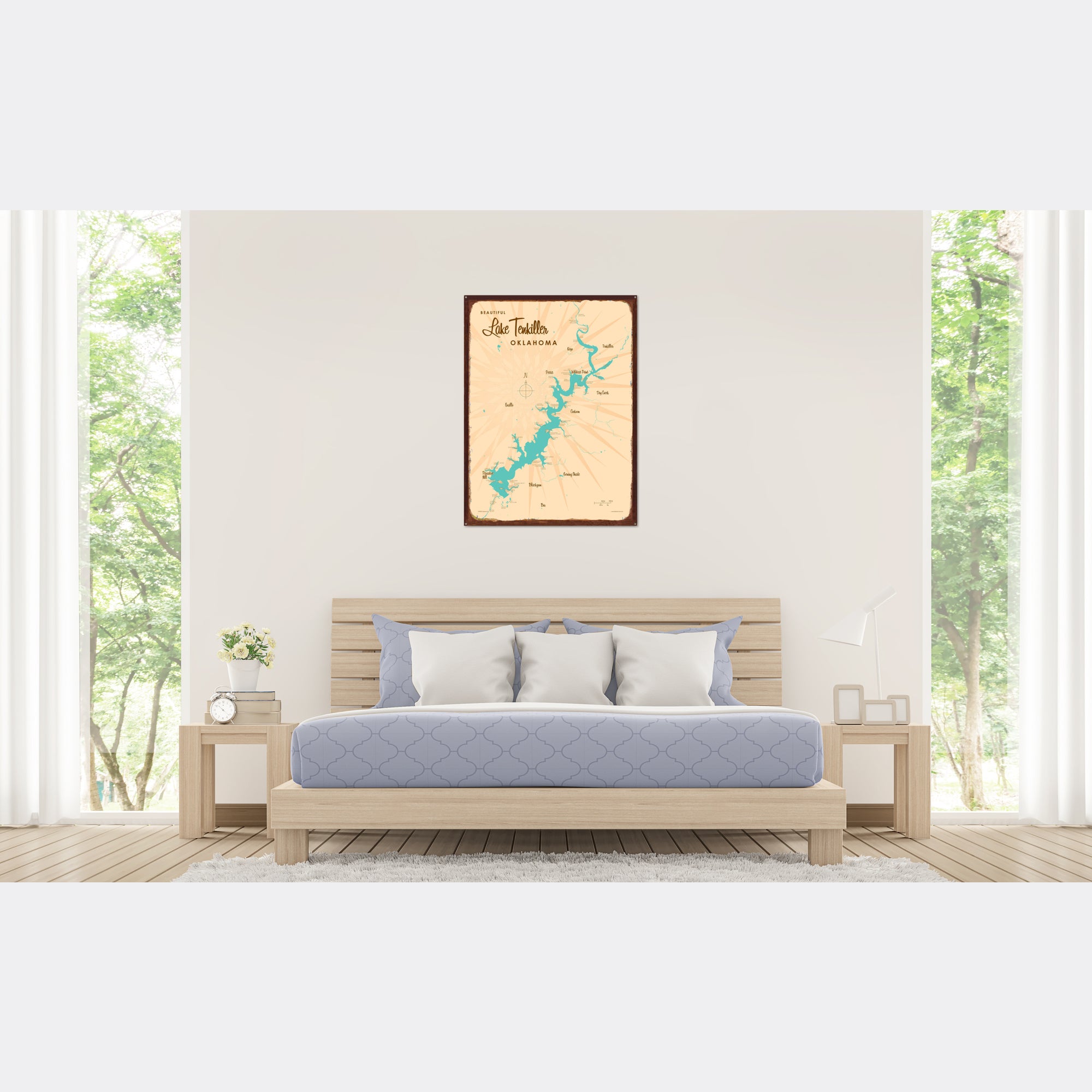 Lake Tenkiller Oklahoma, Rustic Metal Sign Map Art