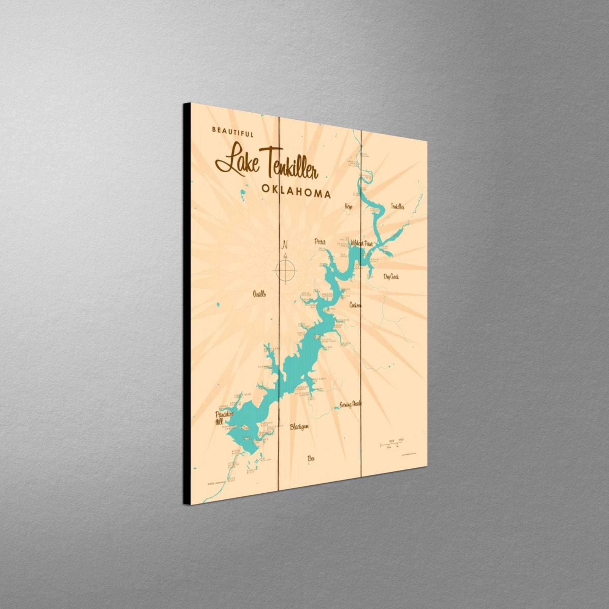 Lake Tenkiller Oklahoma, Wood Sign Map Art