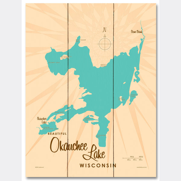 Okauchee Lake Wisconsin, Wood Sign Map Art
