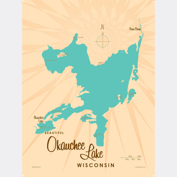 Okauchee Lake Wisconsin, Metal Sign Map Art