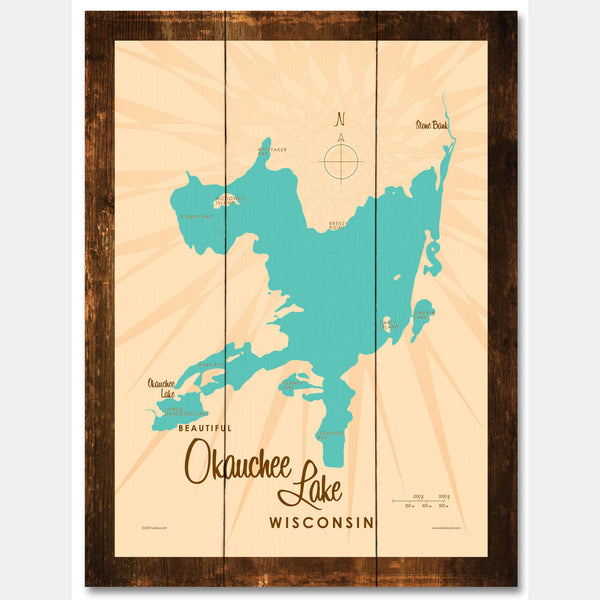 Okauchee Lake Wisconsin, Rustic Wood Sign Map Art