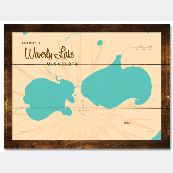 Waverly Lake Minnesota, Rustic Wood Sign Map Art