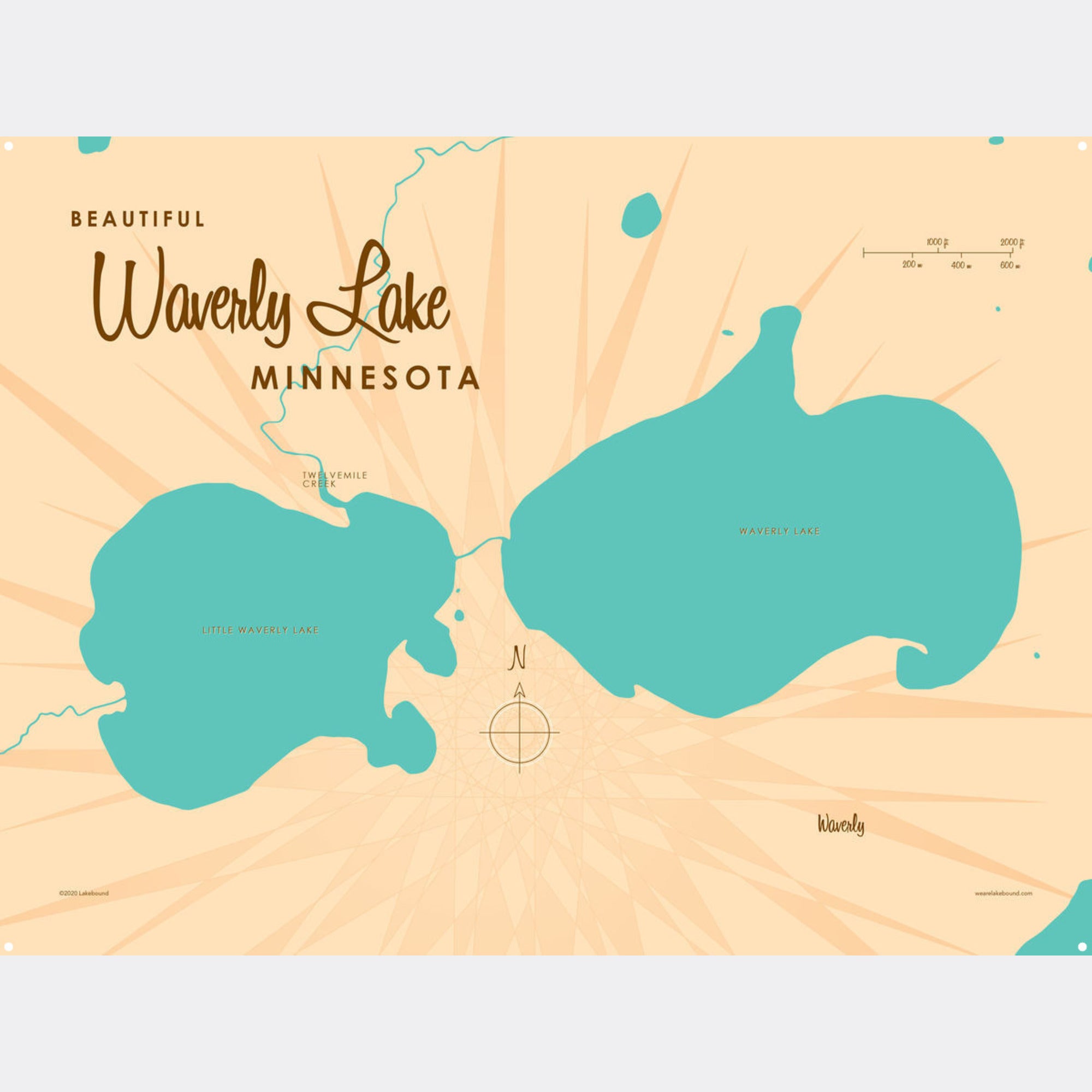 Waverly Lake Minnesota, Metal Sign Map Art