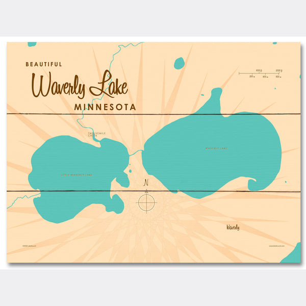 Waverly Lake Minnesota, Wood Sign Map Art