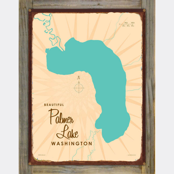 Palmer Lake Washington, Wood-Mounted Rustic Metal Sign Map Art