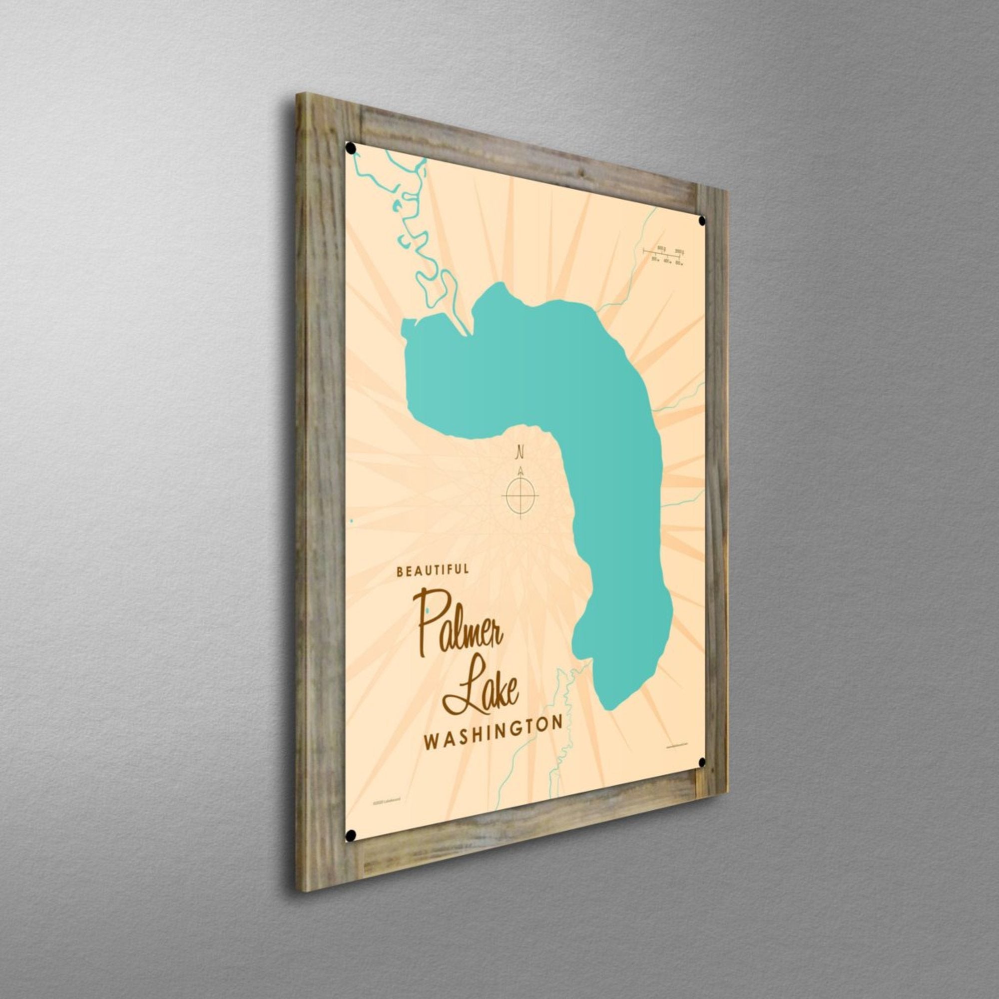 Palmer Lake Washington, Wood-Mounted Metal Sign Map Art