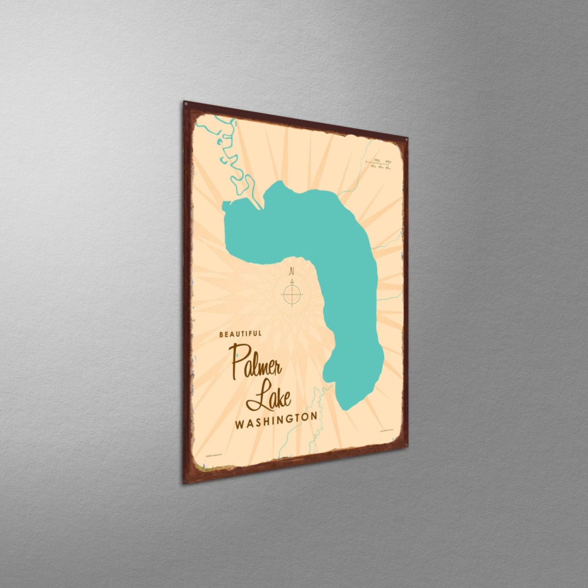 Palmer Lake Washington, Rustic Metal Sign Map Art