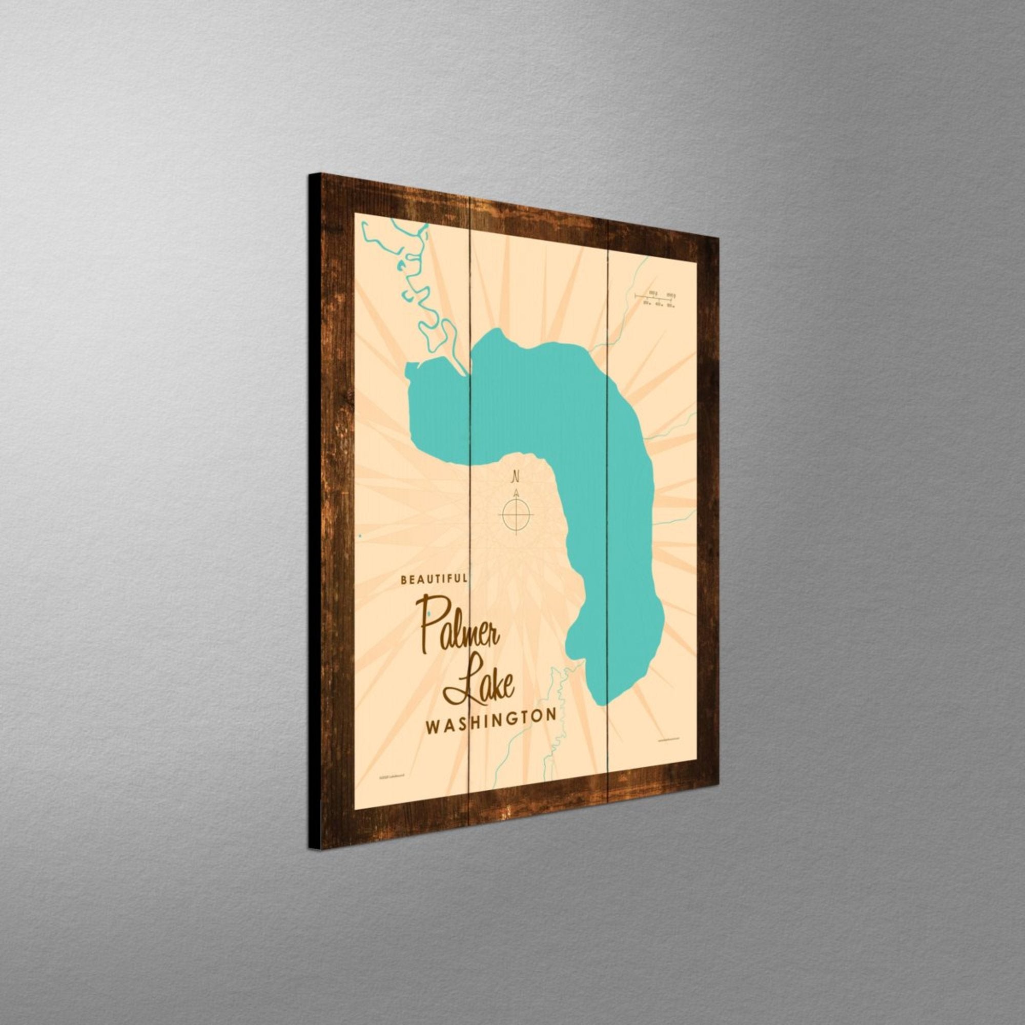 Palmer Lake Washington, Rustic Wood Sign Map Art