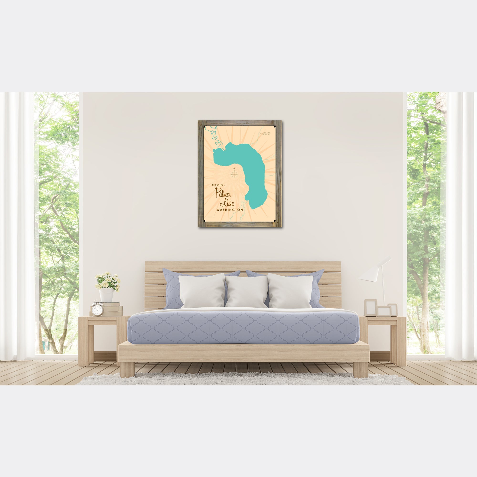 Palmer Lake Washington, Wood-Mounted Metal Sign Map Art