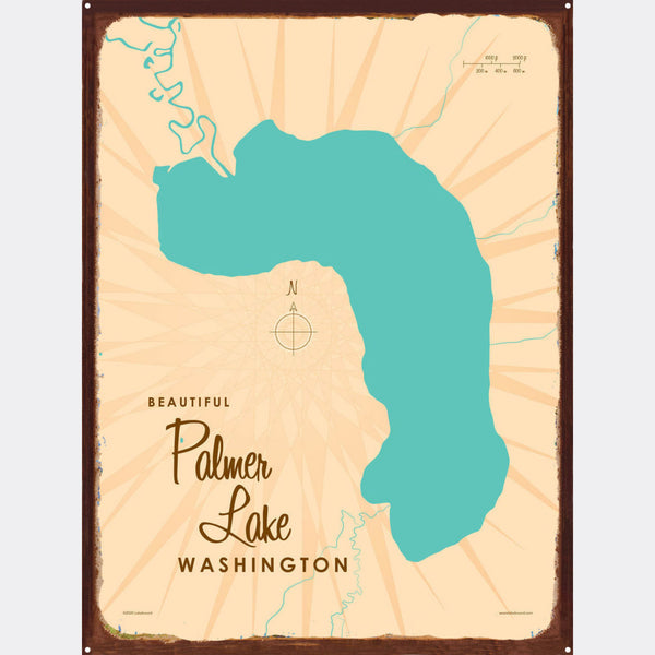 Palmer Lake Washington, Rustic Metal Sign Map Art