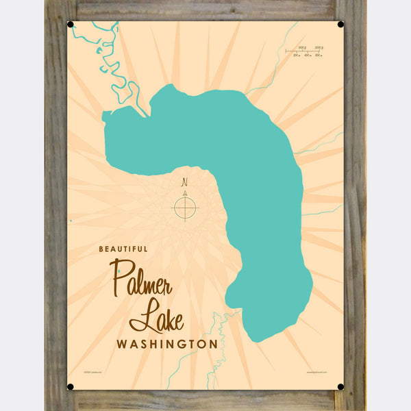 Palmer Lake Washington, Wood-Mounted Metal Sign Map Art