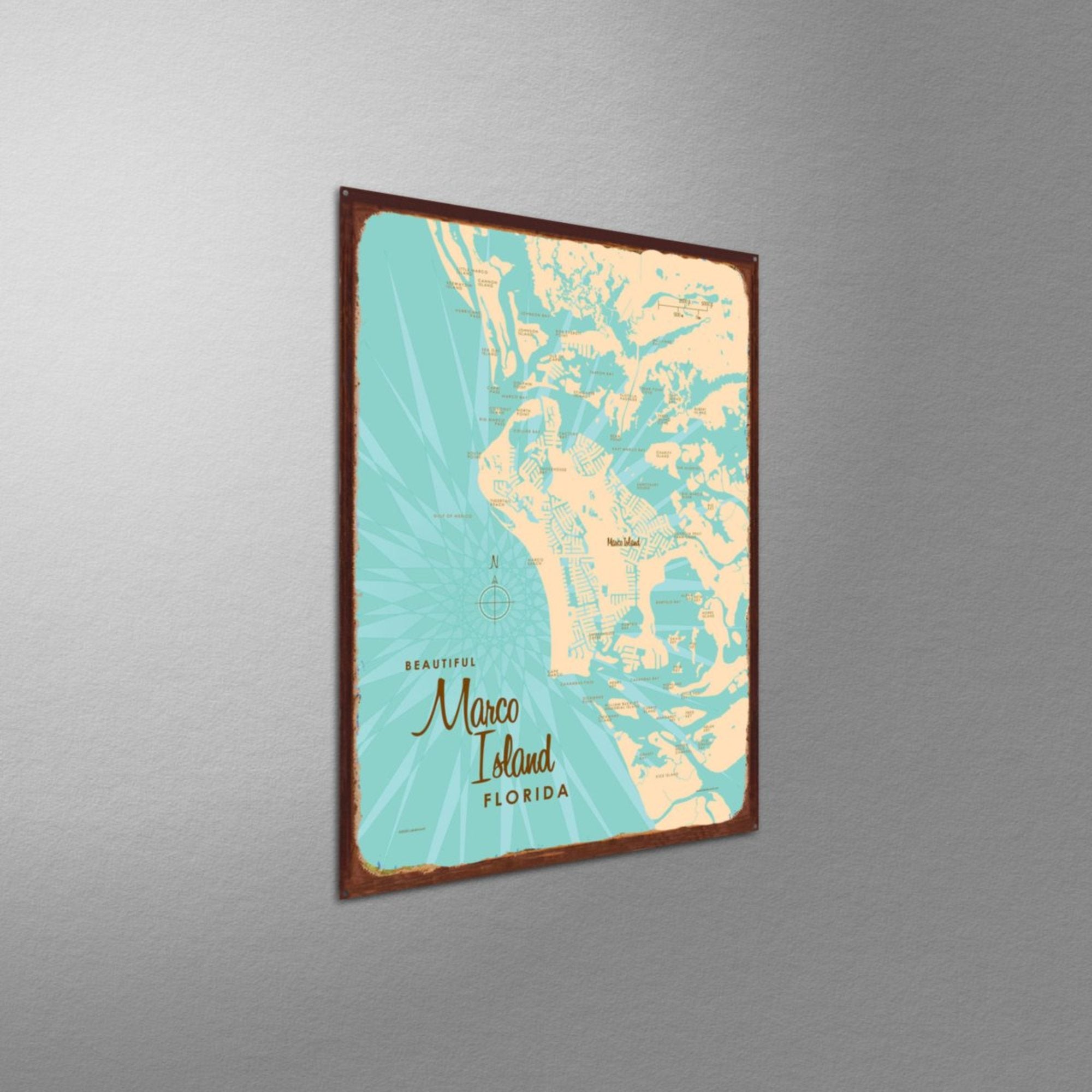 Marco Island Florida, Rustic Metal Sign Map Art