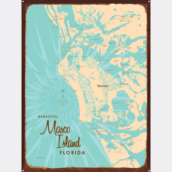 Marco Island Florida, Rustic Metal Sign Map Art