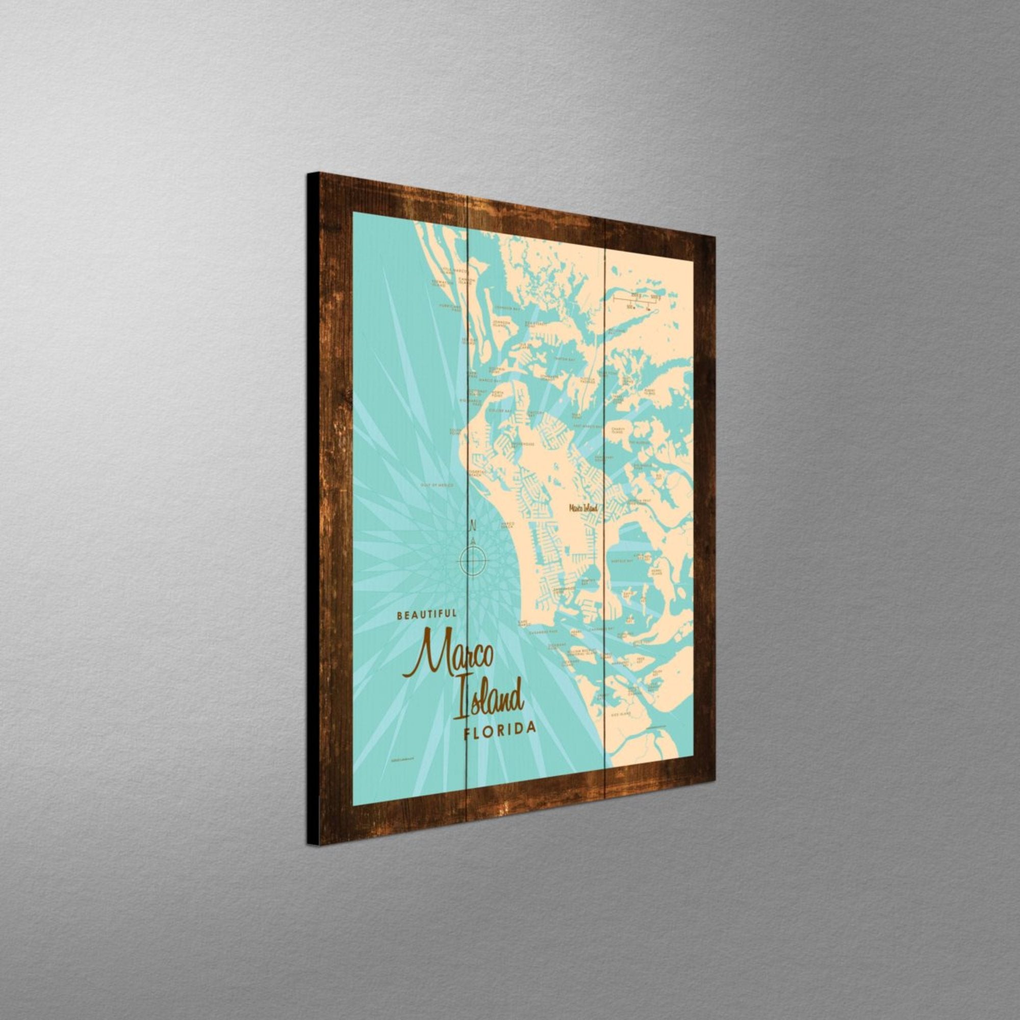 Marco Island Florida, Rustic Wood Sign Map Art