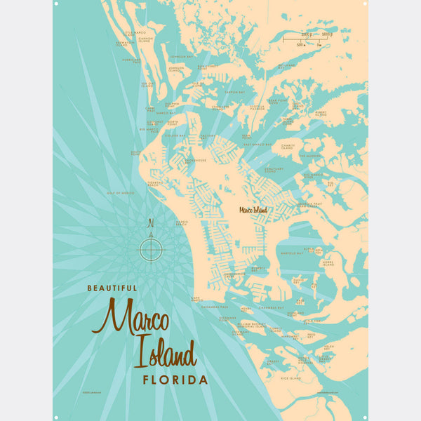 Marco Island Florida, Metal Sign Map Art