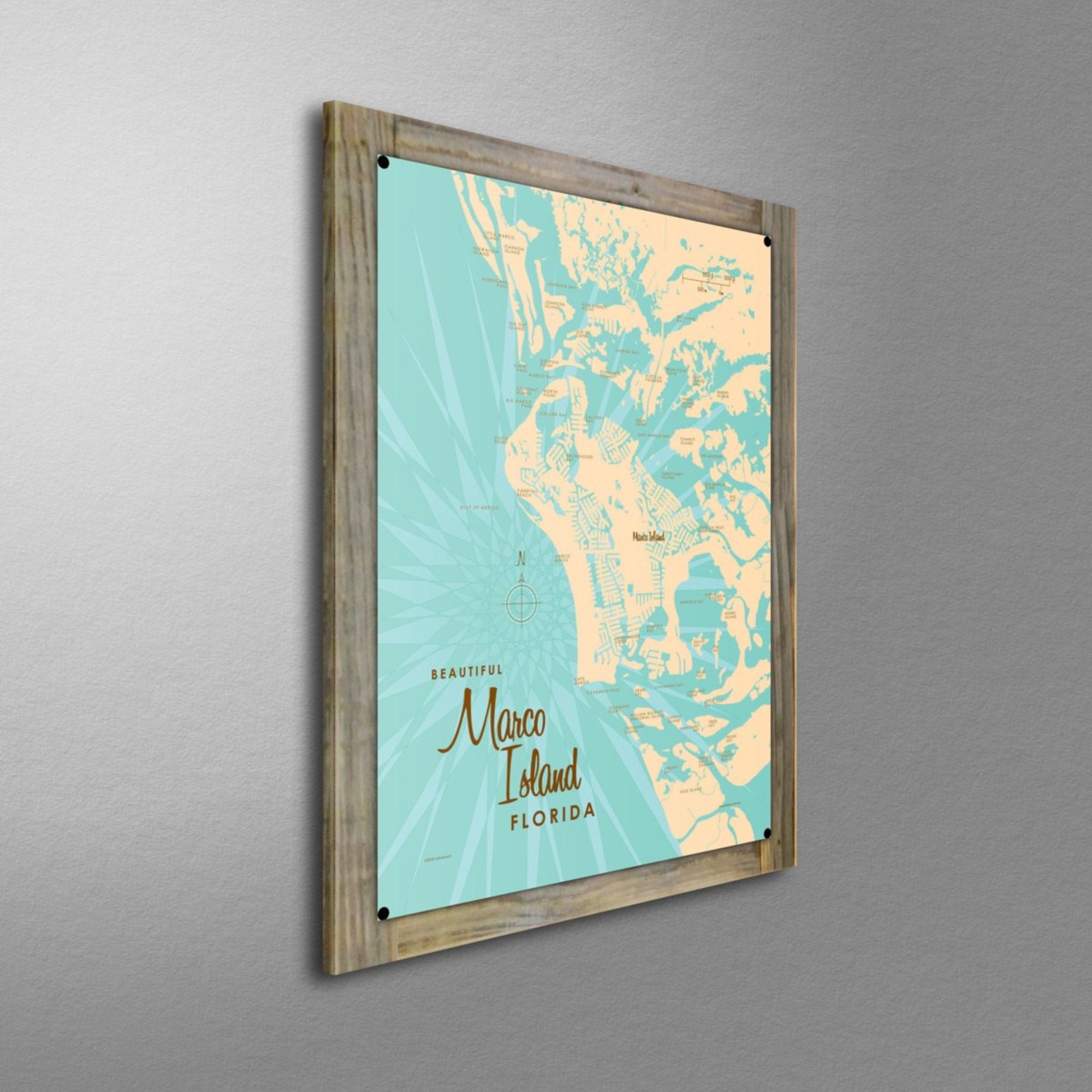 Marco Island Florida, Wood-Mounted Metal Sign Map Art