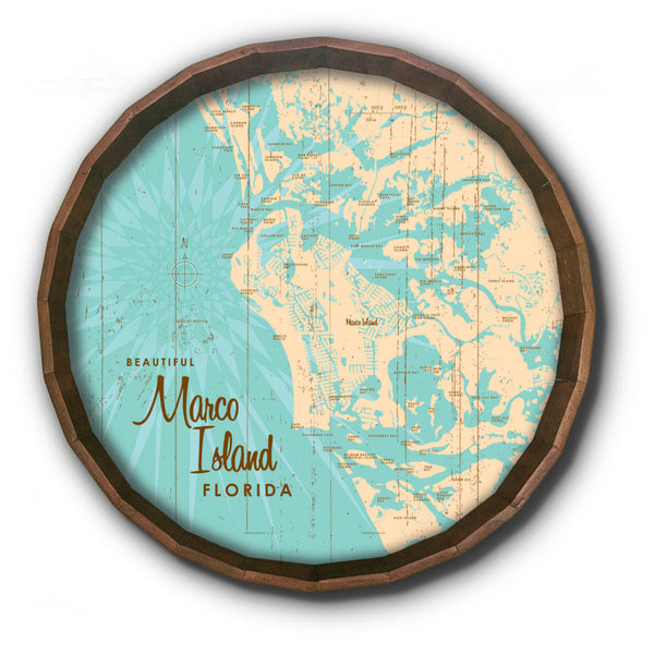Marco Island Florida, Rustic Barrel End Map Art