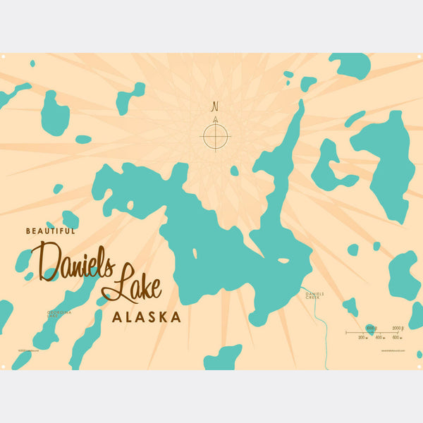 Daniels Lake Alaska, Metal Sign Map Art