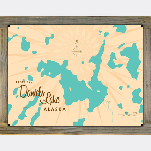 Daniels Lake Alaska, Wood-Mounted Metal Sign Map Art