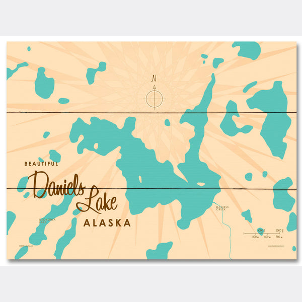 Daniels Lake Alaska, Wood Sign Map Art