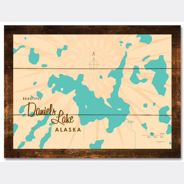 Daniels Lake Alaska, Rustic Wood Sign Map Art