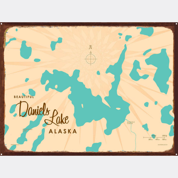 Daniels Lake Alaska, Rustic Metal Sign Map Art