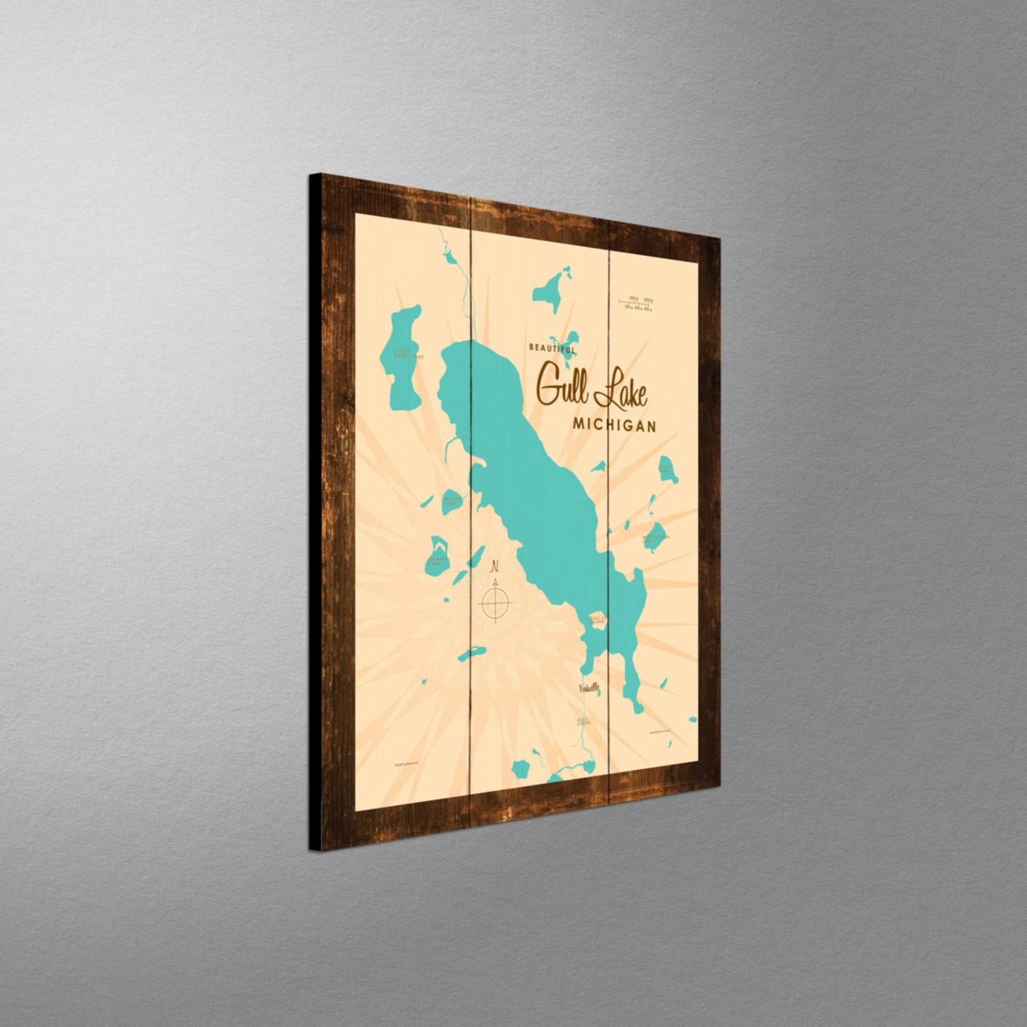 Gull Lake Michigan, Rustic Wood Sign Map Art