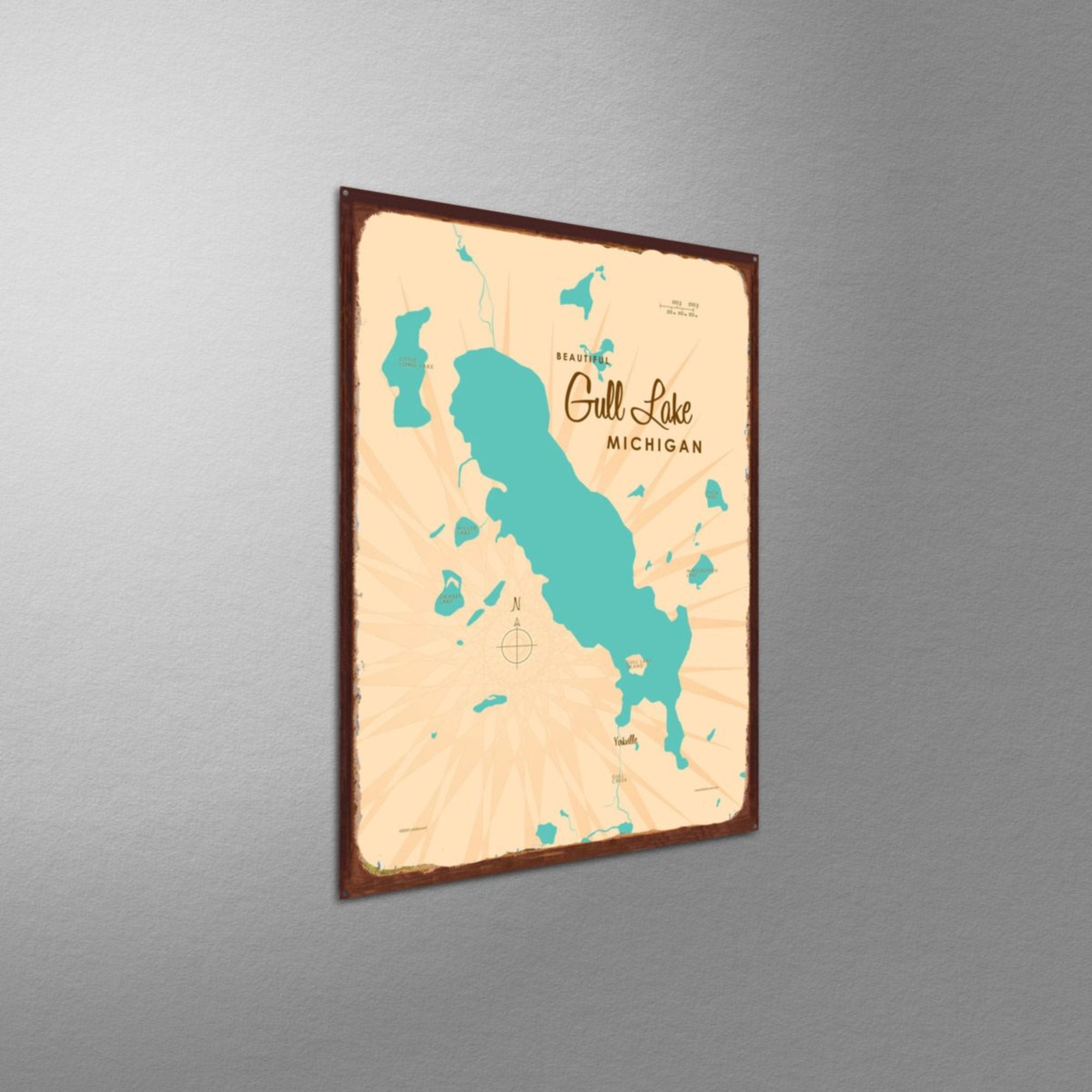 Gull Lake Michigan, Rustic Metal Sign Map Art