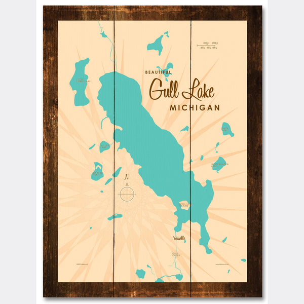 Gull Lake Michigan, Rustic Wood Sign Map Art