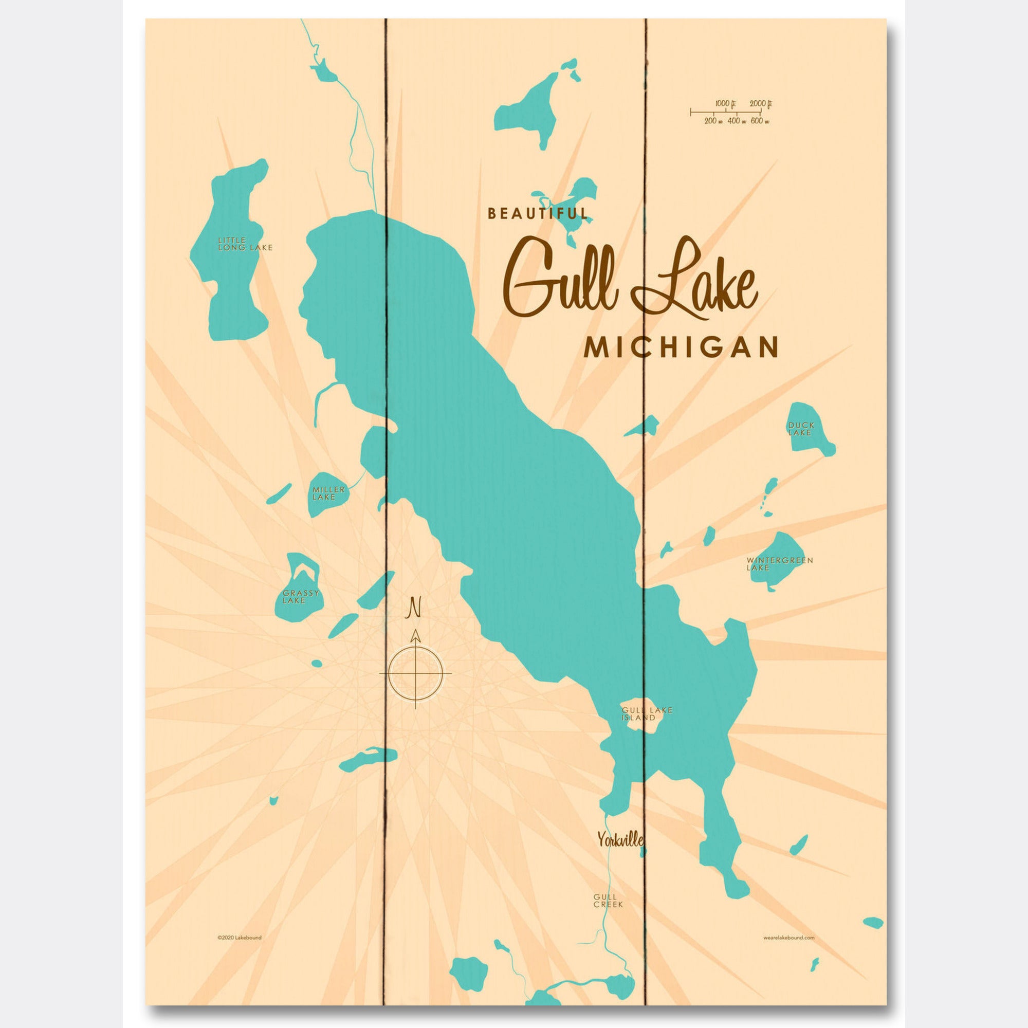 Gull Lake Michigan, Wood Sign Map Art