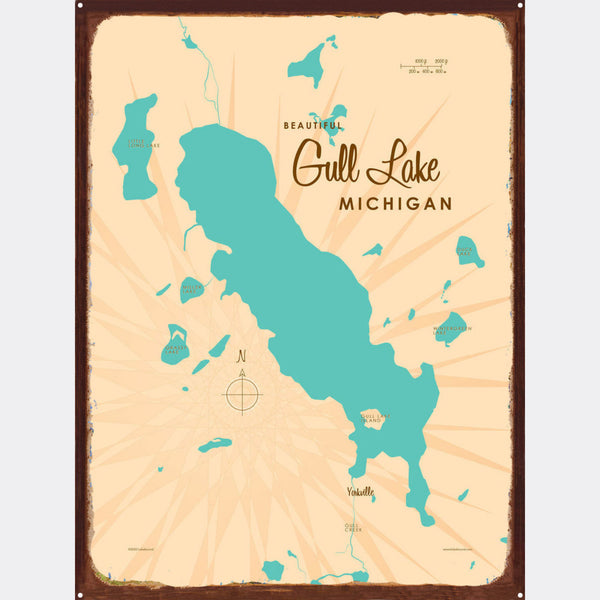 Gull Lake Michigan, Rustic Metal Sign Map Art