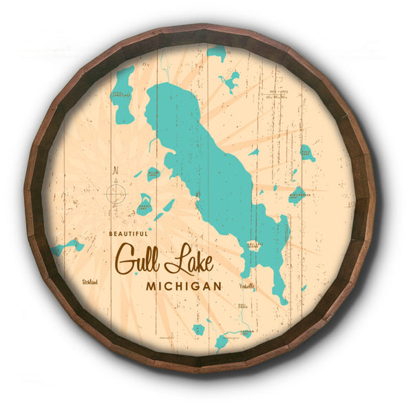 Gull Lake Michigan, Rustic Barrel End Map Art