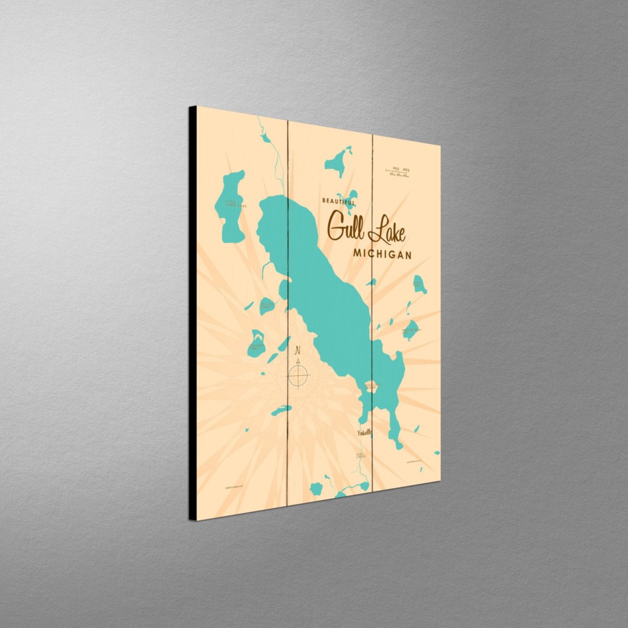 Gull Lake Michigan, Wood Sign Map Art