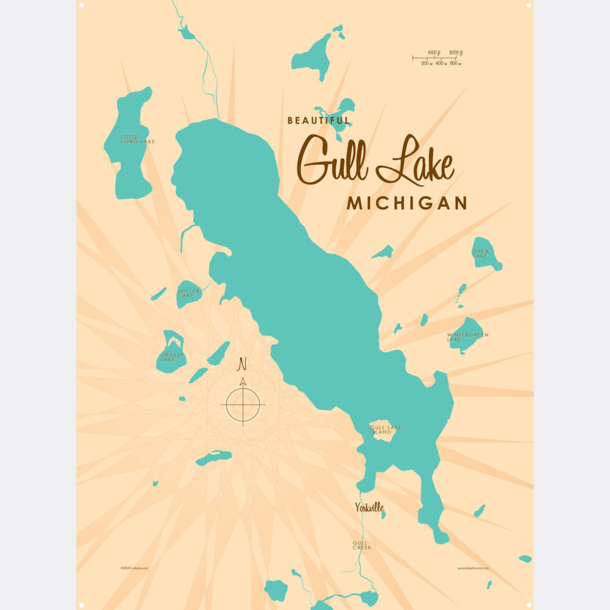 Gull Lake Michigan, Metal Sign Map Art