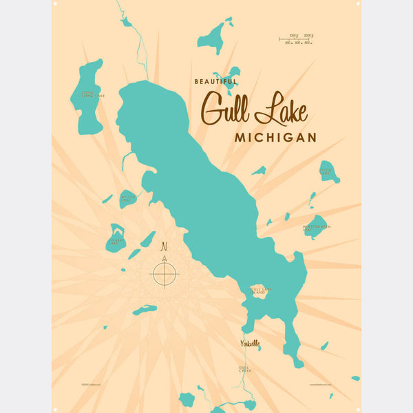 Gull Lake Michigan, Metal Sign Map Art
