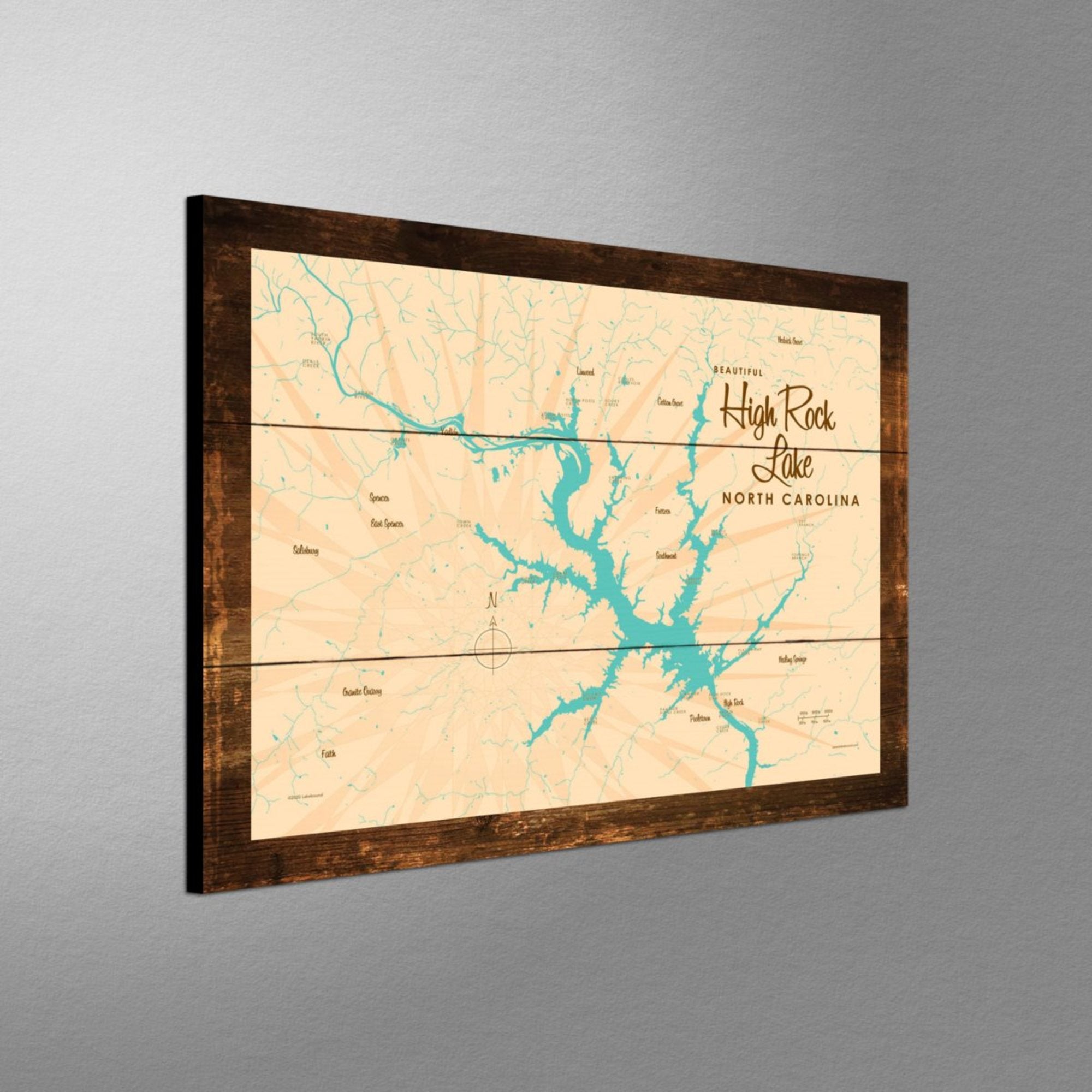 High Rock Lake North Carolina, Rustic Wood Sign Map Art