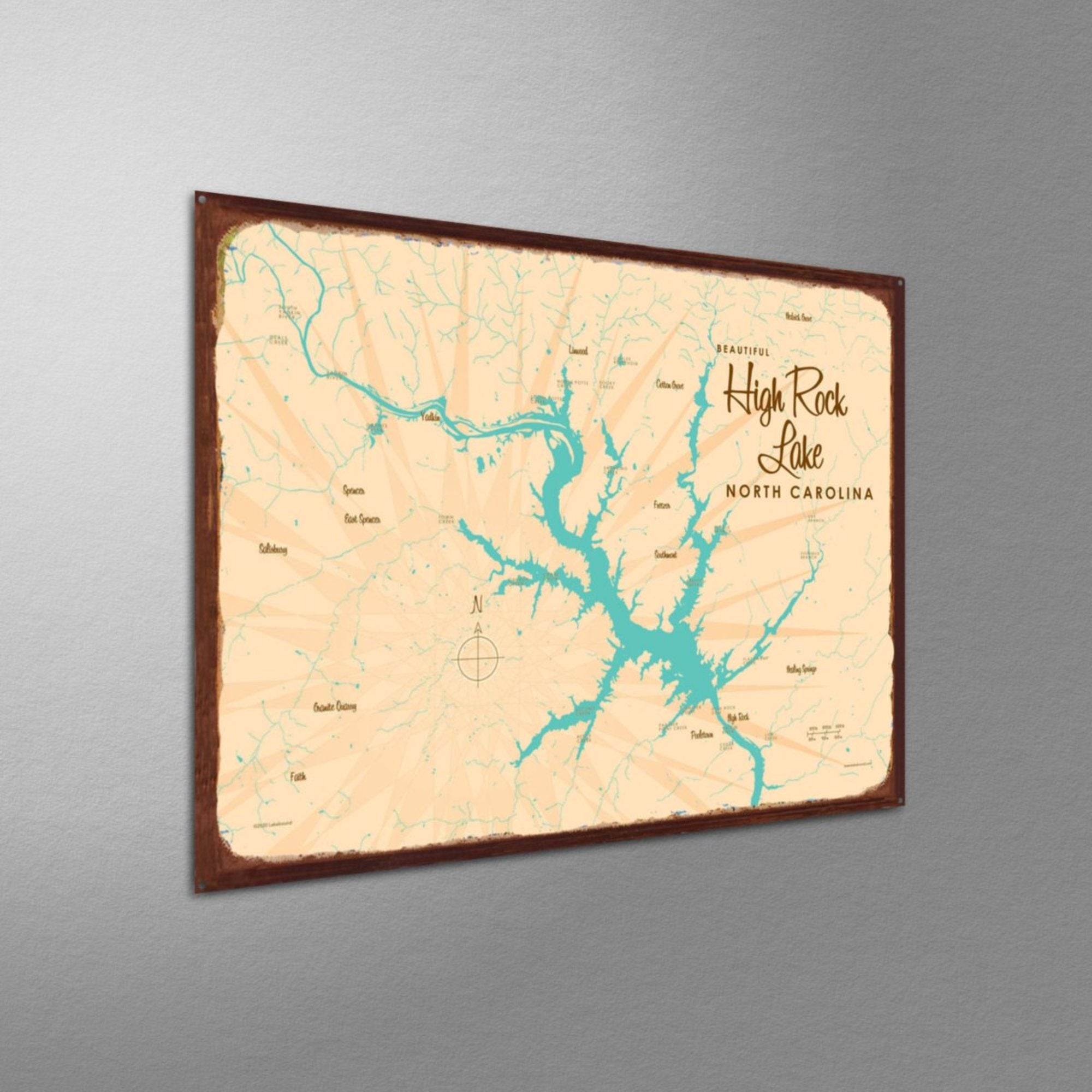High Rock Lake North Carolina, Rustic Metal Sign Map Art