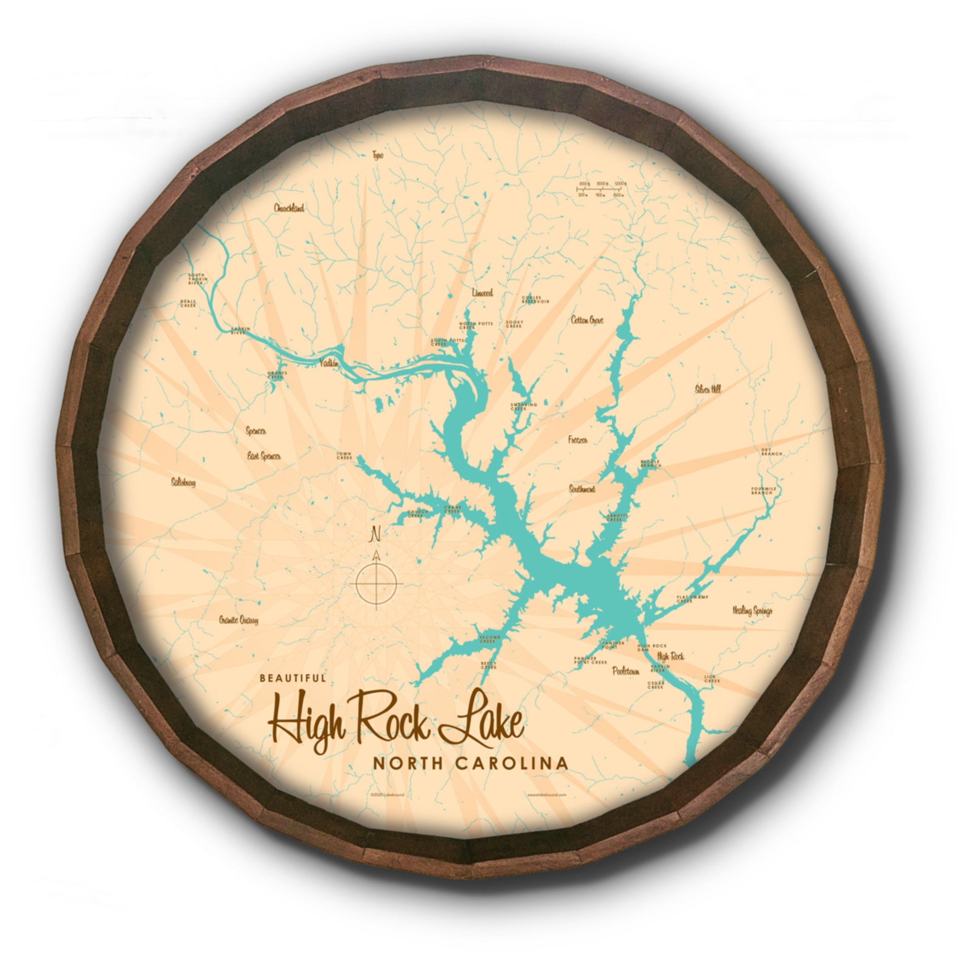 High Rock Lake North Carolina, Barrel End Map Art