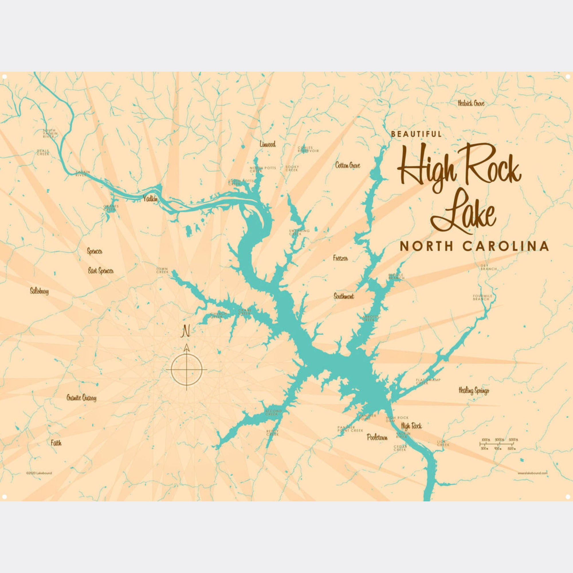 High Rock Lake North Carolina, Metal Sign Map Art