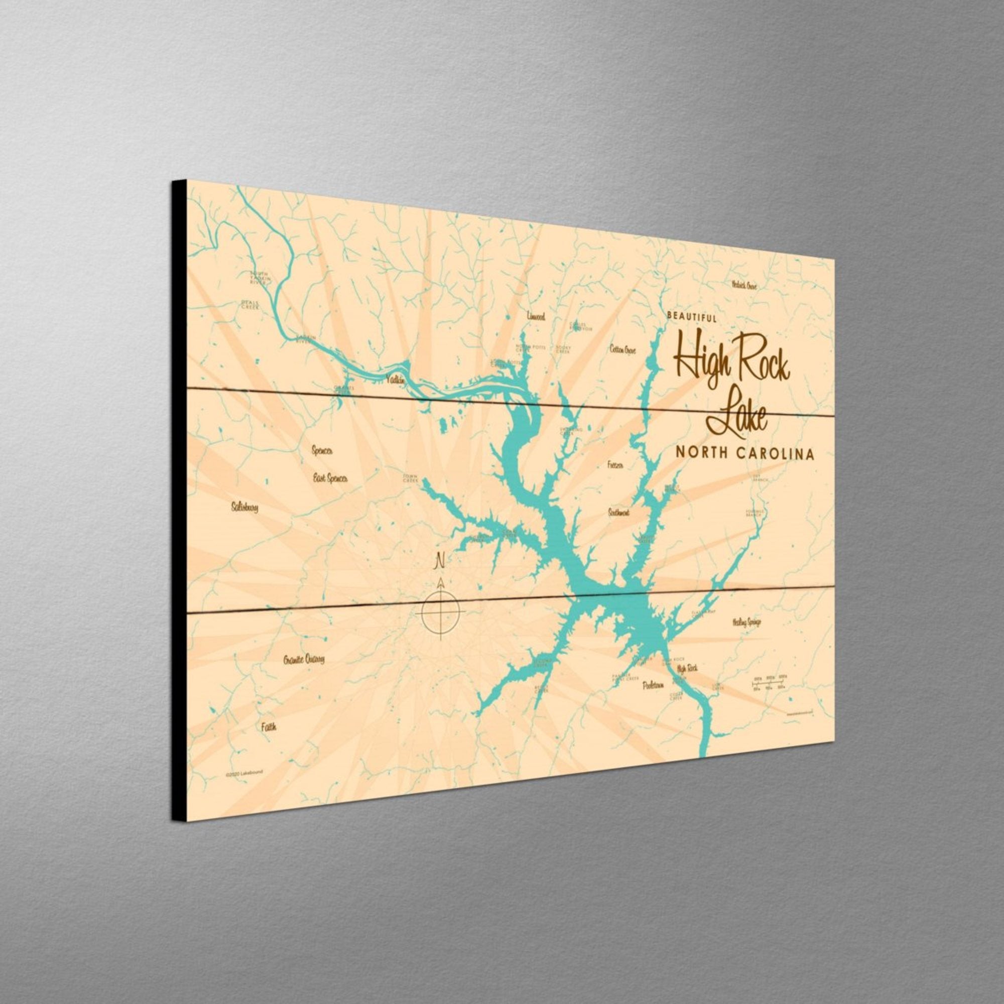 High Rock Lake North Carolina, Wood Sign Map Art