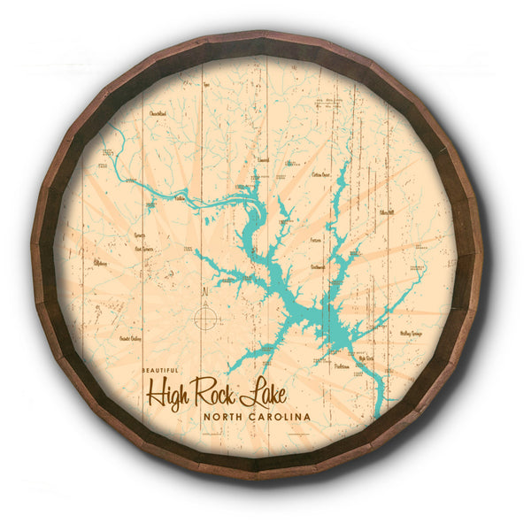 High Rock Lake North Carolina, Rustic Barrel End Map Art