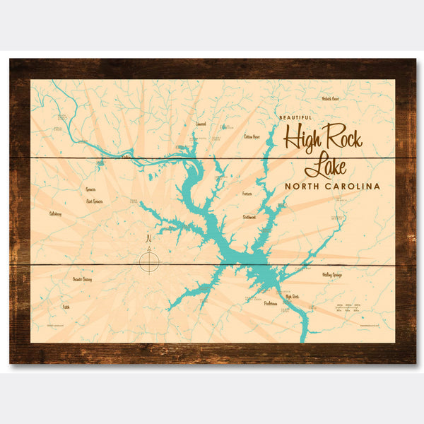 High Rock Lake North Carolina, Rustic Wood Sign Map Art