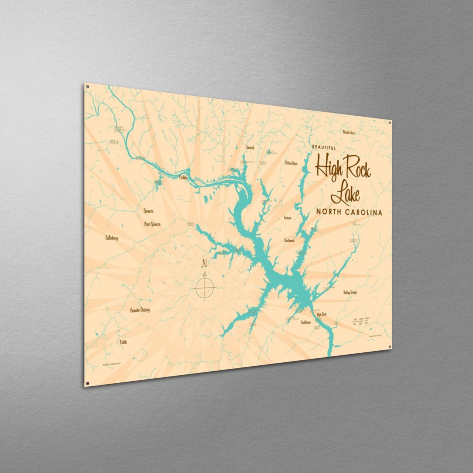High Rock Lake North Carolina, Metal Sign Map Art
