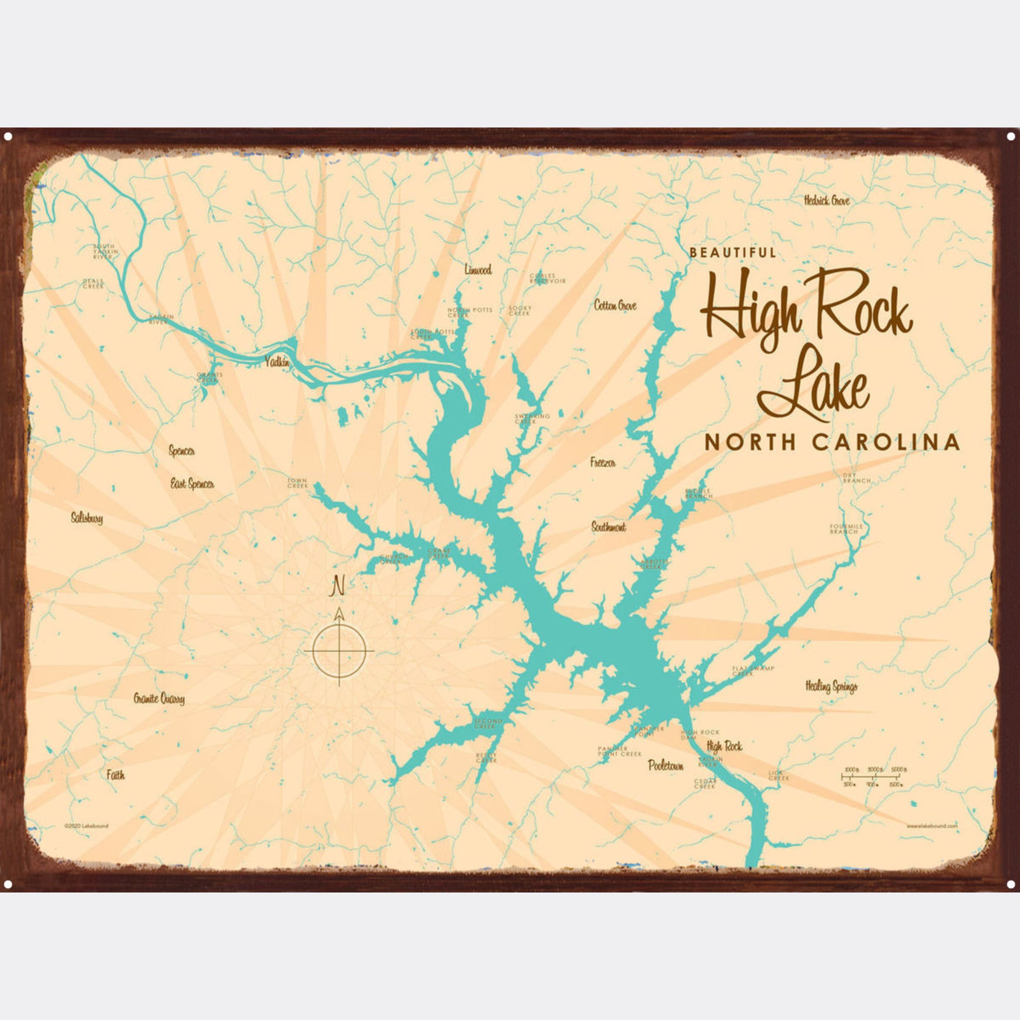 High Rock Lake North Carolina, Rustic Metal Sign Map Art